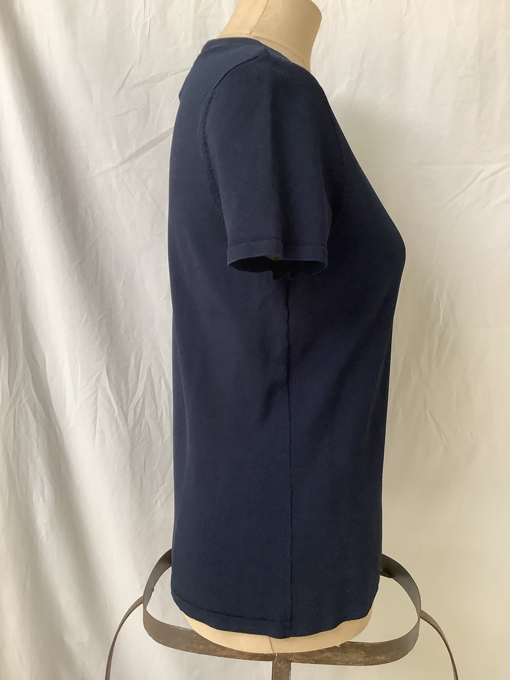 Talbots Stretch Sweater Top-Dark Blue-Scoop Neck-Short Sleeve-Rayon Nylon-M Reg - Picture 3 of 7
